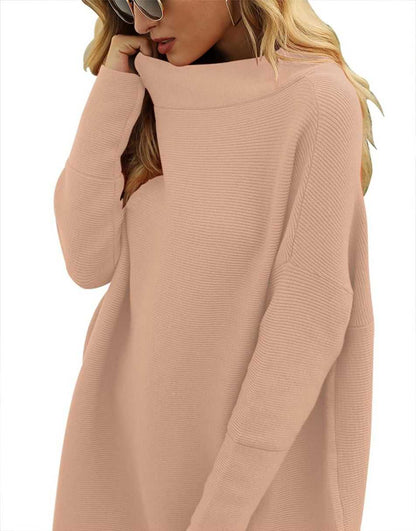 Casual Turtleneck Slouchy Ribbed Knit Tunic Sweaters Pullover