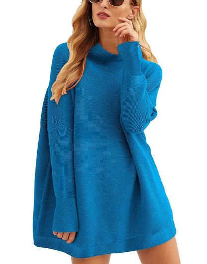 Casual Turtleneck Slouchy Ribbed Knit Tunic Sweaters Pullover