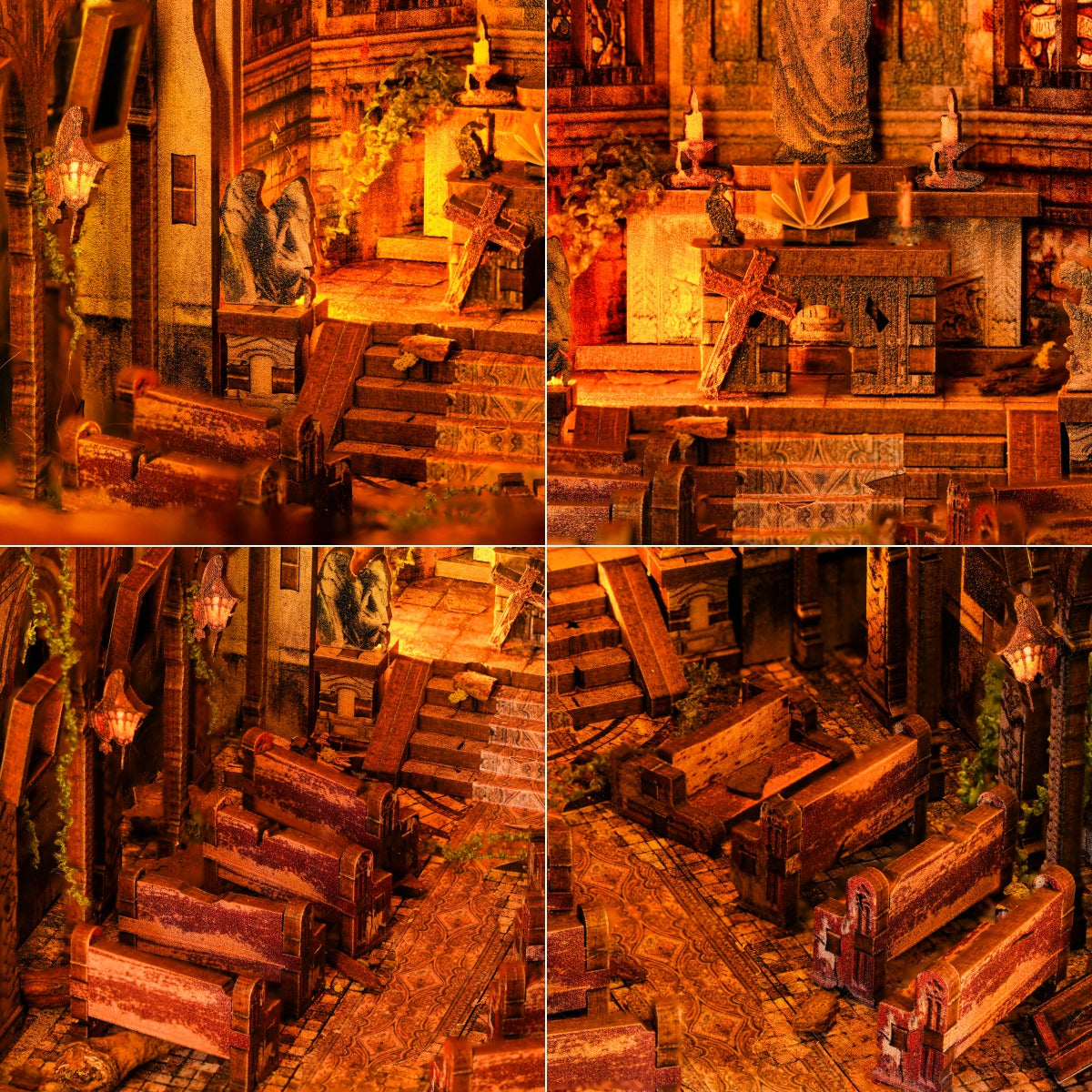 Abandoned Gothic Church DIY Wooden Book Nook Shelf Insert