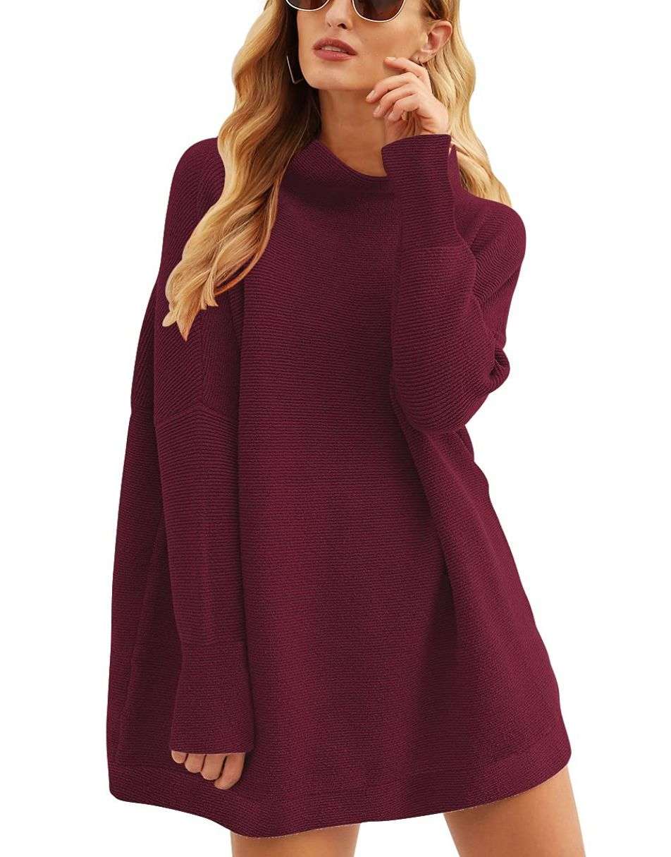 Casual Turtleneck Slouchy Ribbed Knit Tunic Sweaters Pullover