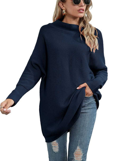 Casual Turtleneck Slouchy Ribbed Knit Tunic Sweaters Pullover
