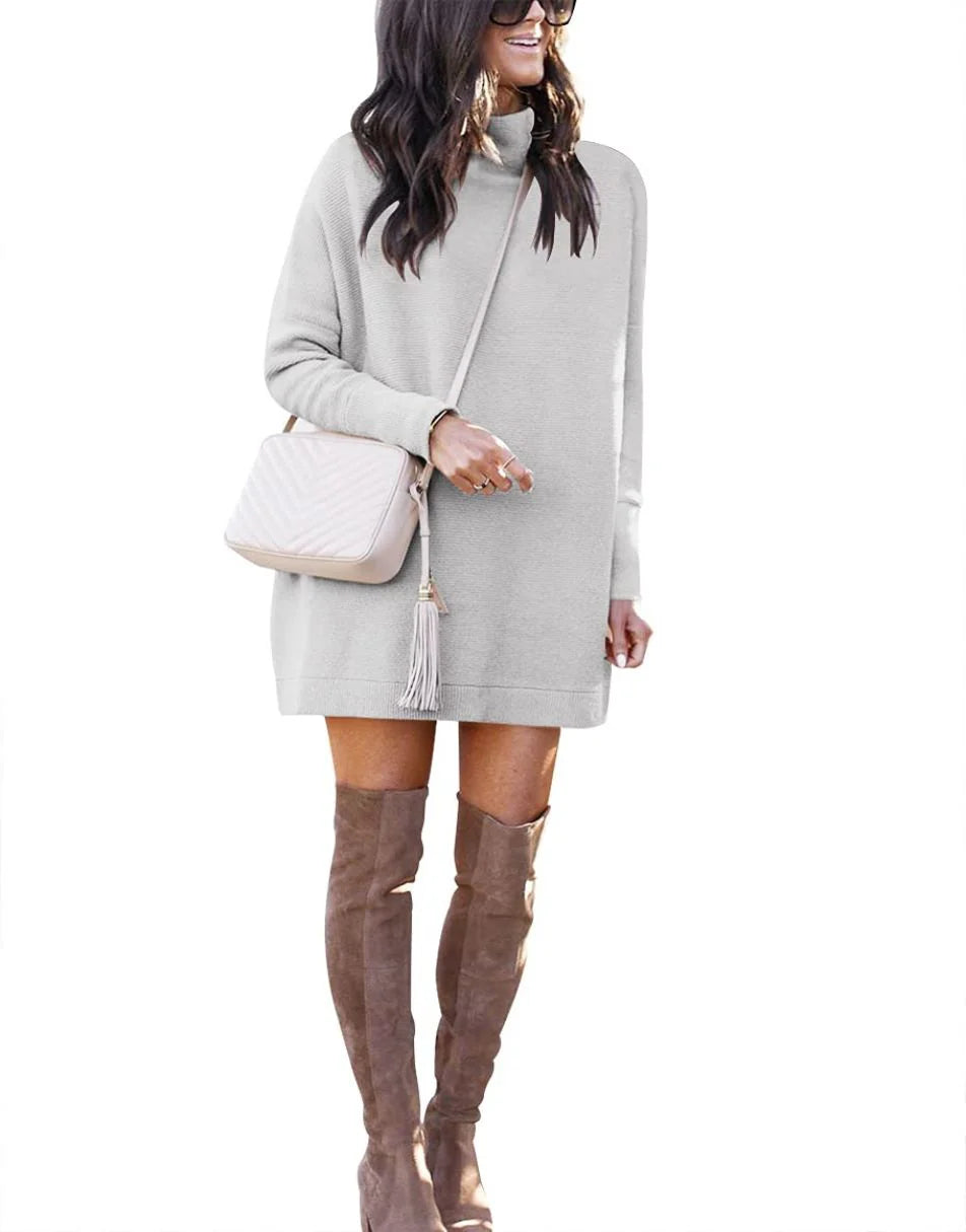 Casual Turtleneck Slouchy Ribbed Knit Tunic Sweaters Pullover