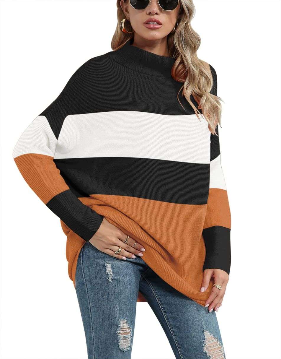 Casual Turtleneck Slouchy Ribbed Knit Tunic Sweaters Pullover
