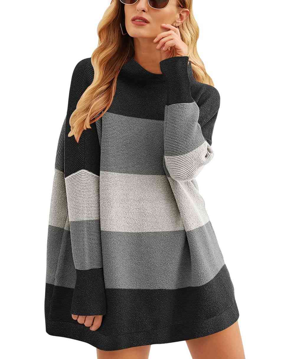 Casual Turtleneck Slouchy Ribbed Knit Tunic Sweaters Pullover