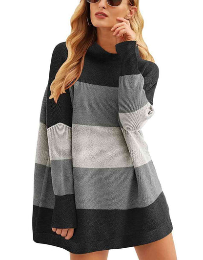 Casual Turtleneck Slouchy Ribbed Knit Tunic Sweaters Pullover