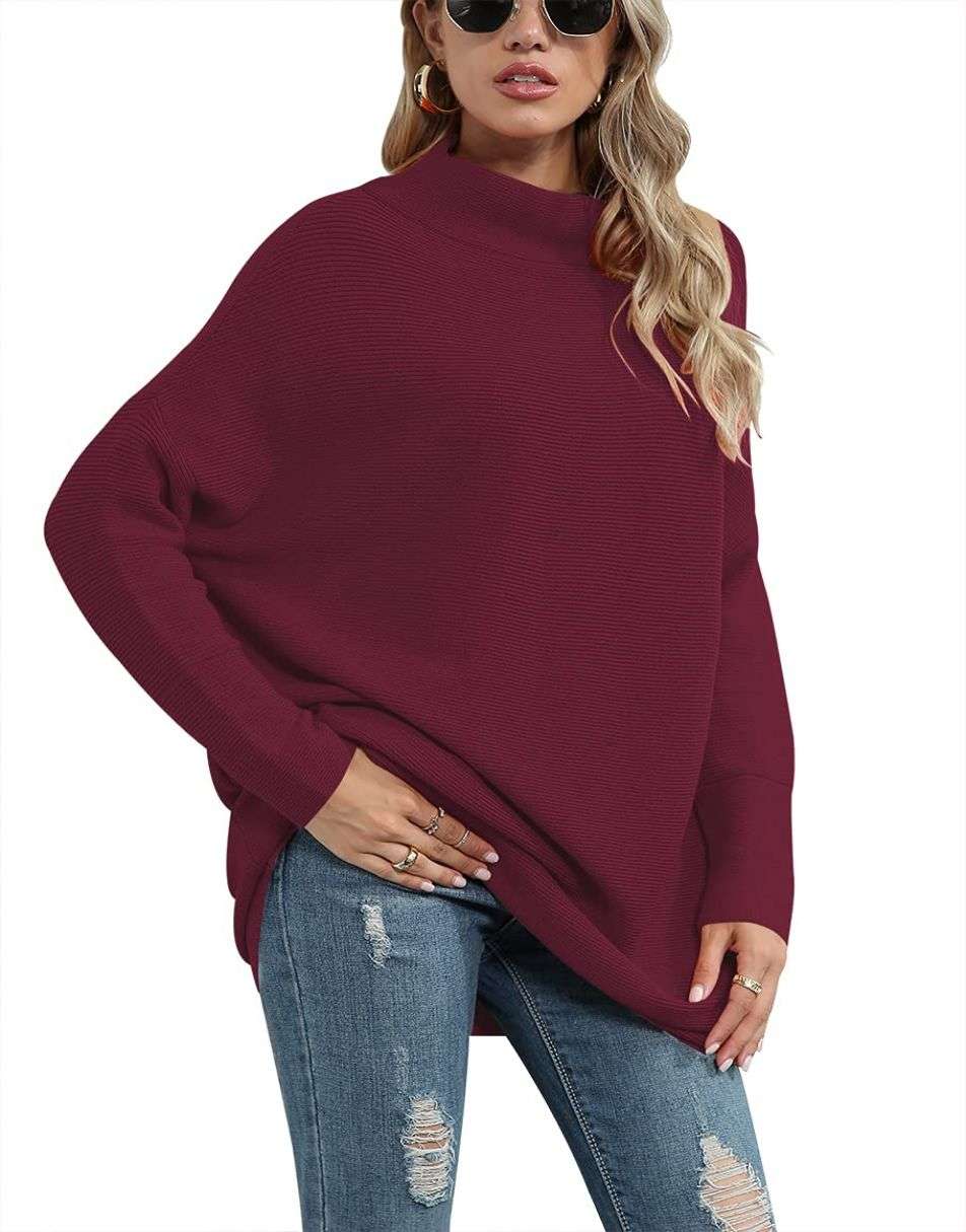Casual Turtleneck Slouchy Ribbed Knit Tunic Sweaters Pullover