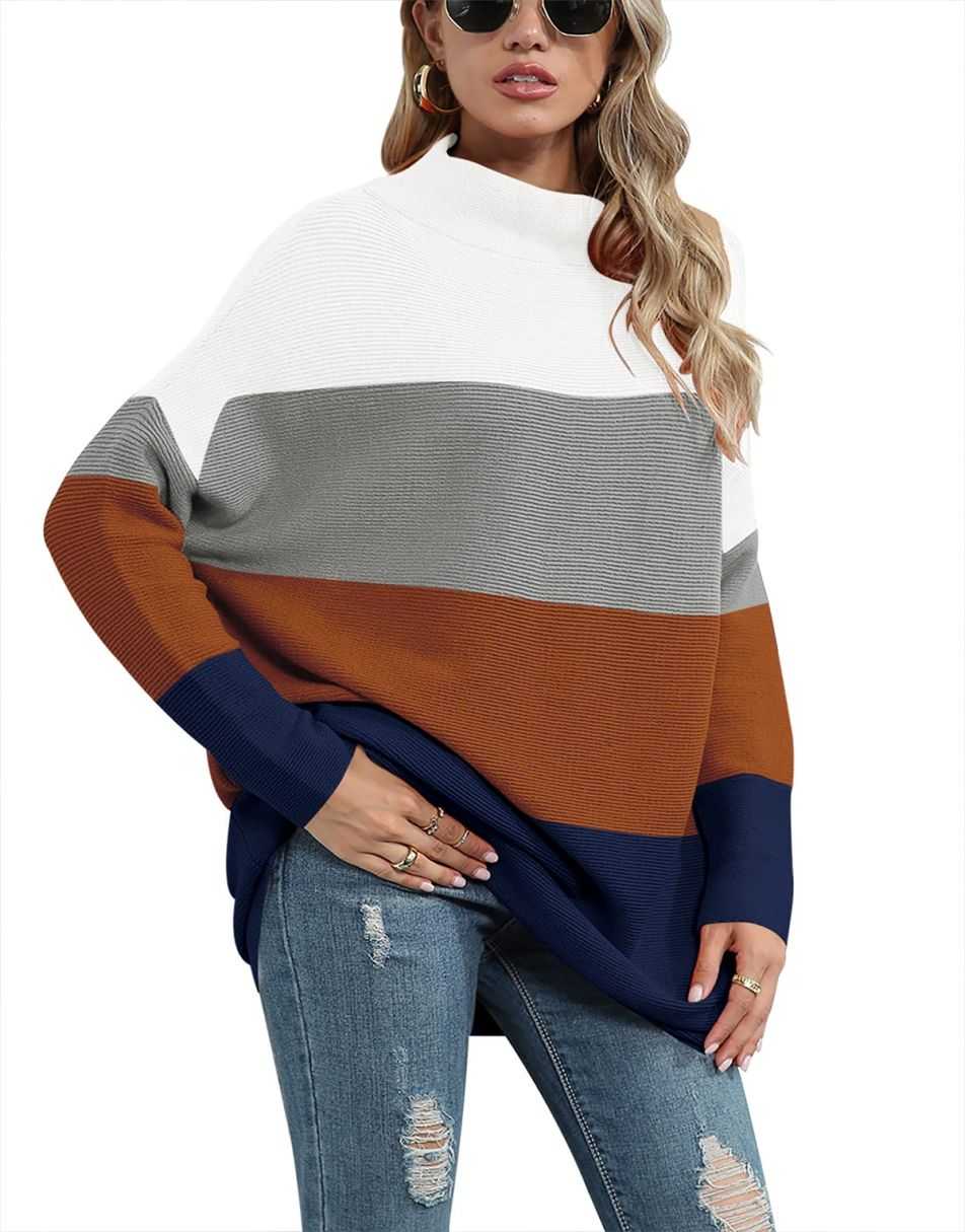 Casual Turtleneck Slouchy Ribbed Knit Tunic Sweaters Pullover