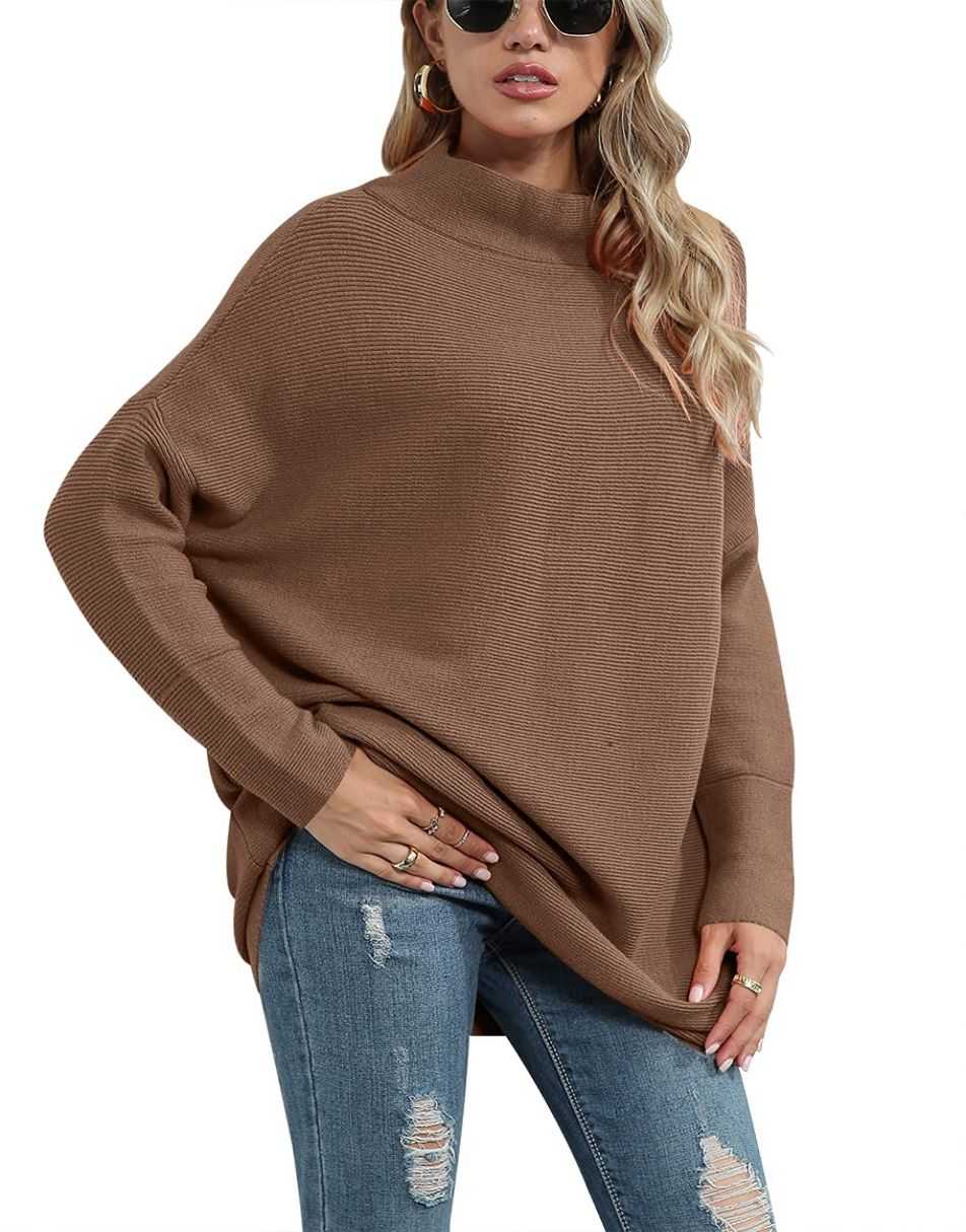 Casual Turtleneck Slouchy Ribbed Knit Tunic Sweaters Pullover