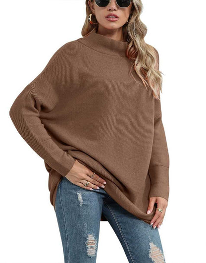 Casual Turtleneck Slouchy Ribbed Knit Tunic Sweaters Pullover