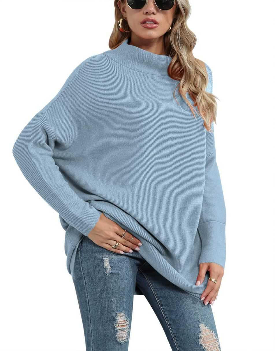Casual Turtleneck Slouchy Ribbed Knit Tunic Sweaters Pullover