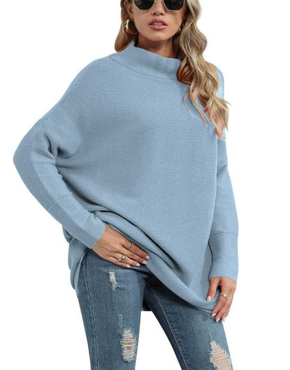 Casual Turtleneck Slouchy Ribbed Knit Tunic Sweaters Pullover
