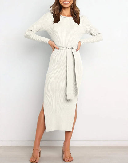 Slim-fit Knitted slit Midi Sweater Dress