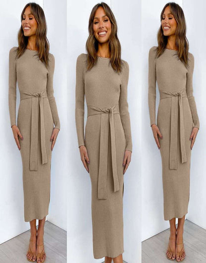 Slim-fit Knitted slit Midi Sweater Dress