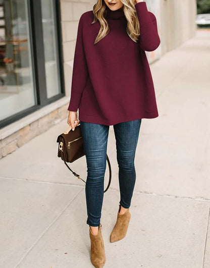 Casual Turtleneck Slouchy Ribbed Knit Tunic Sweaters Pullover