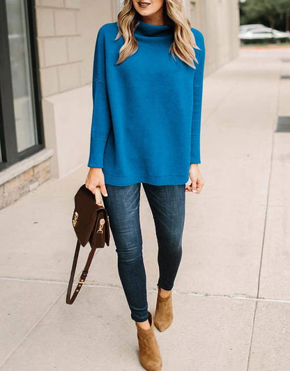 Casual Turtleneck Slouchy Ribbed Knit Tunic Sweaters Pullover