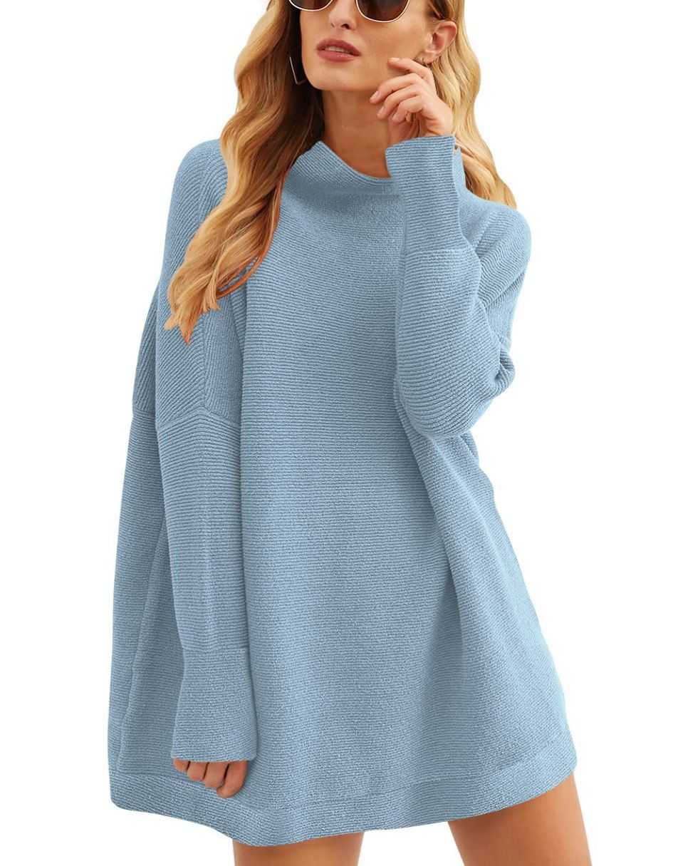 Casual Turtleneck Slouchy Ribbed Knit Tunic Sweaters Pullover