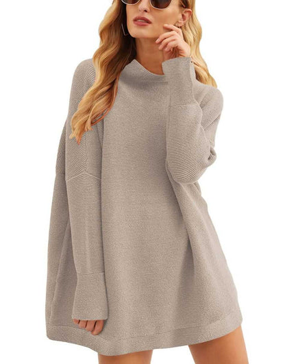 Casual Turtleneck Slouchy Ribbed Knit Tunic Sweaters Pullover
