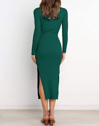 Slim-fit Knitted slit Midi Sweater Dress