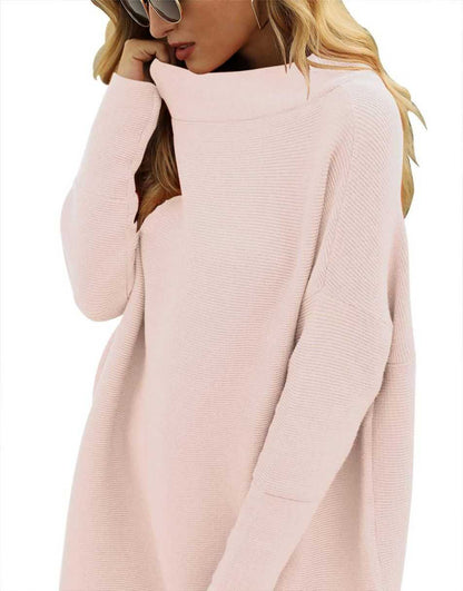 Casual Turtleneck Slouchy Ribbed Knit Tunic Sweaters Pullover