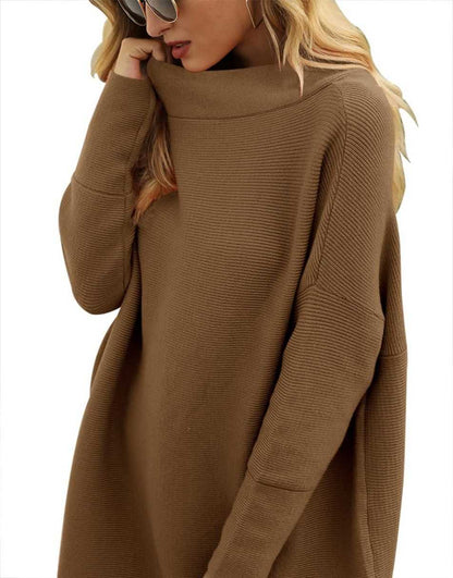 Casual Turtleneck Slouchy Ribbed Knit Tunic Sweaters Pullover