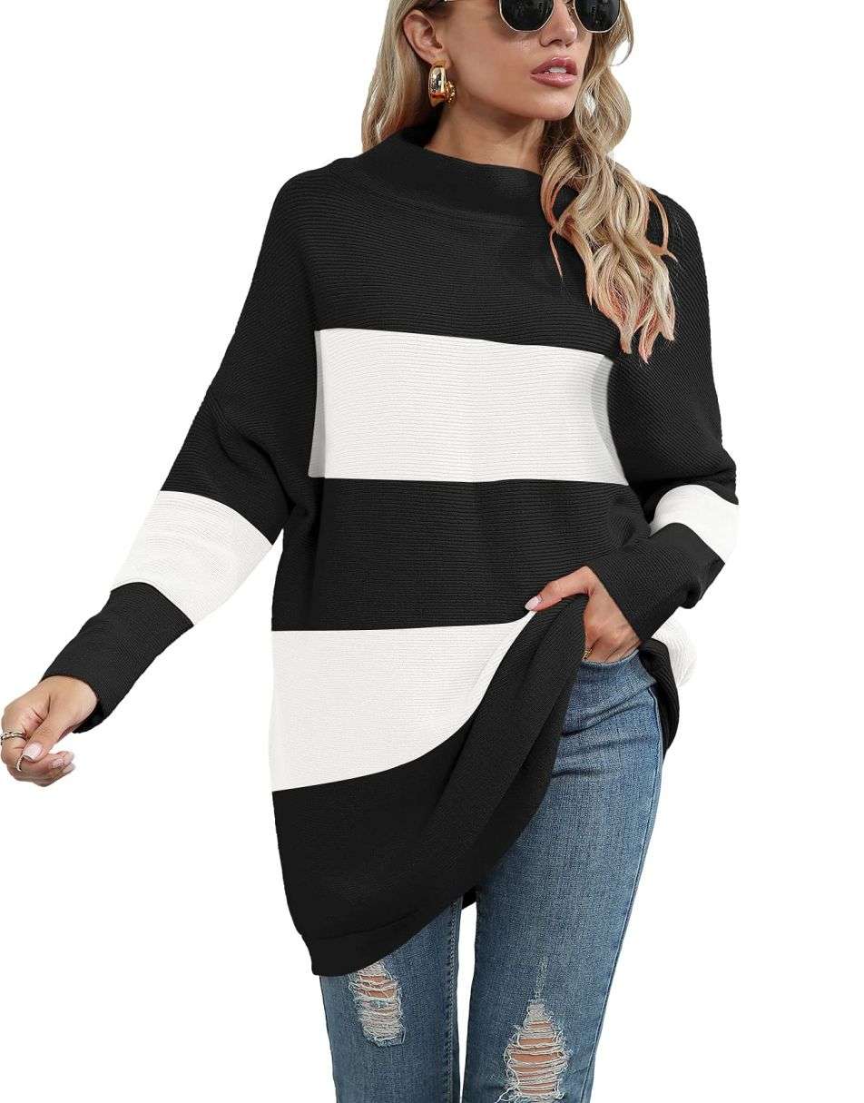 Casual Turtleneck Slouchy Ribbed Knit Tunic Sweaters Pullover