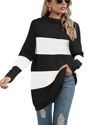 Casual Turtleneck Slouchy Ribbed Knit Tunic Sweaters Pullover