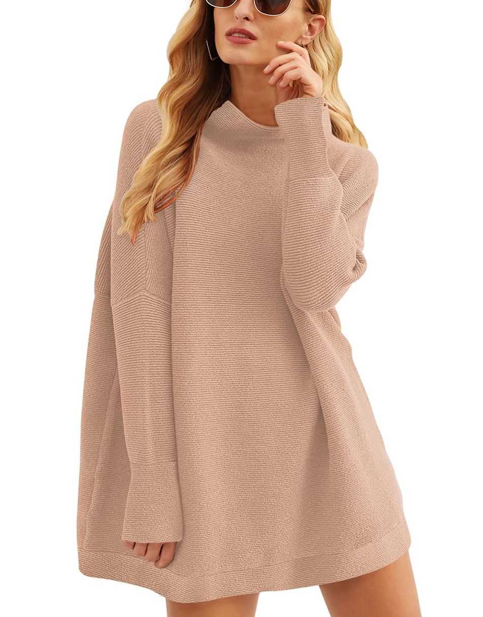 Casual Turtleneck Slouchy Ribbed Knit Tunic Sweaters Pullover