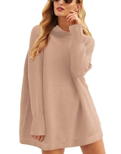 Casual Turtleneck Slouchy Ribbed Knit Tunic Sweaters Pullover