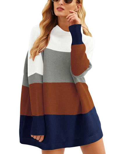 Casual Turtleneck Slouchy Ribbed Knit Tunic Sweaters Pullover
