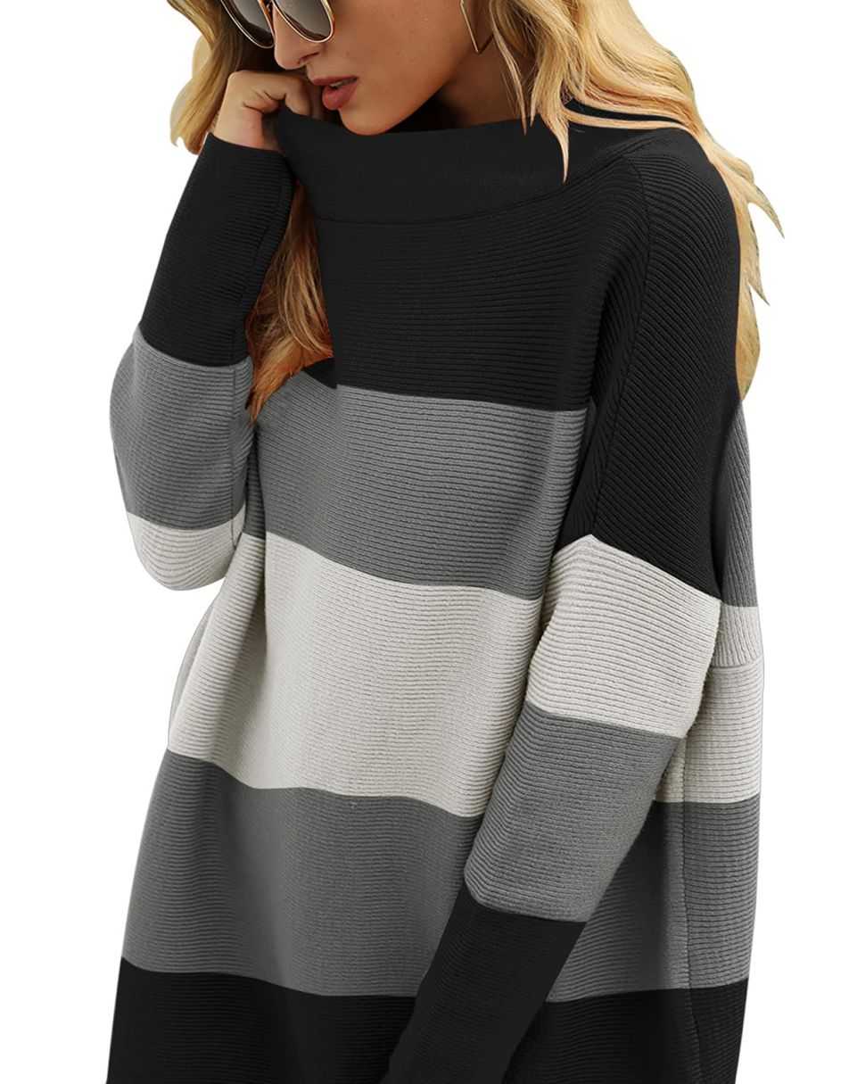 Casual Turtleneck Slouchy Ribbed Knit Tunic Sweaters Pullover