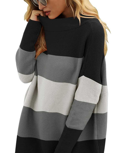 Casual Turtleneck Slouchy Ribbed Knit Tunic Sweaters Pullover