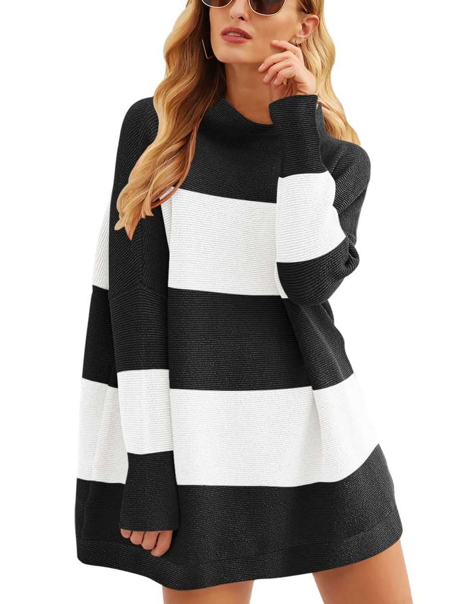 Casual Turtleneck Slouchy Ribbed Knit Tunic Sweaters Pullover