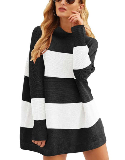 Casual Turtleneck Slouchy Ribbed Knit Tunic Sweaters Pullover