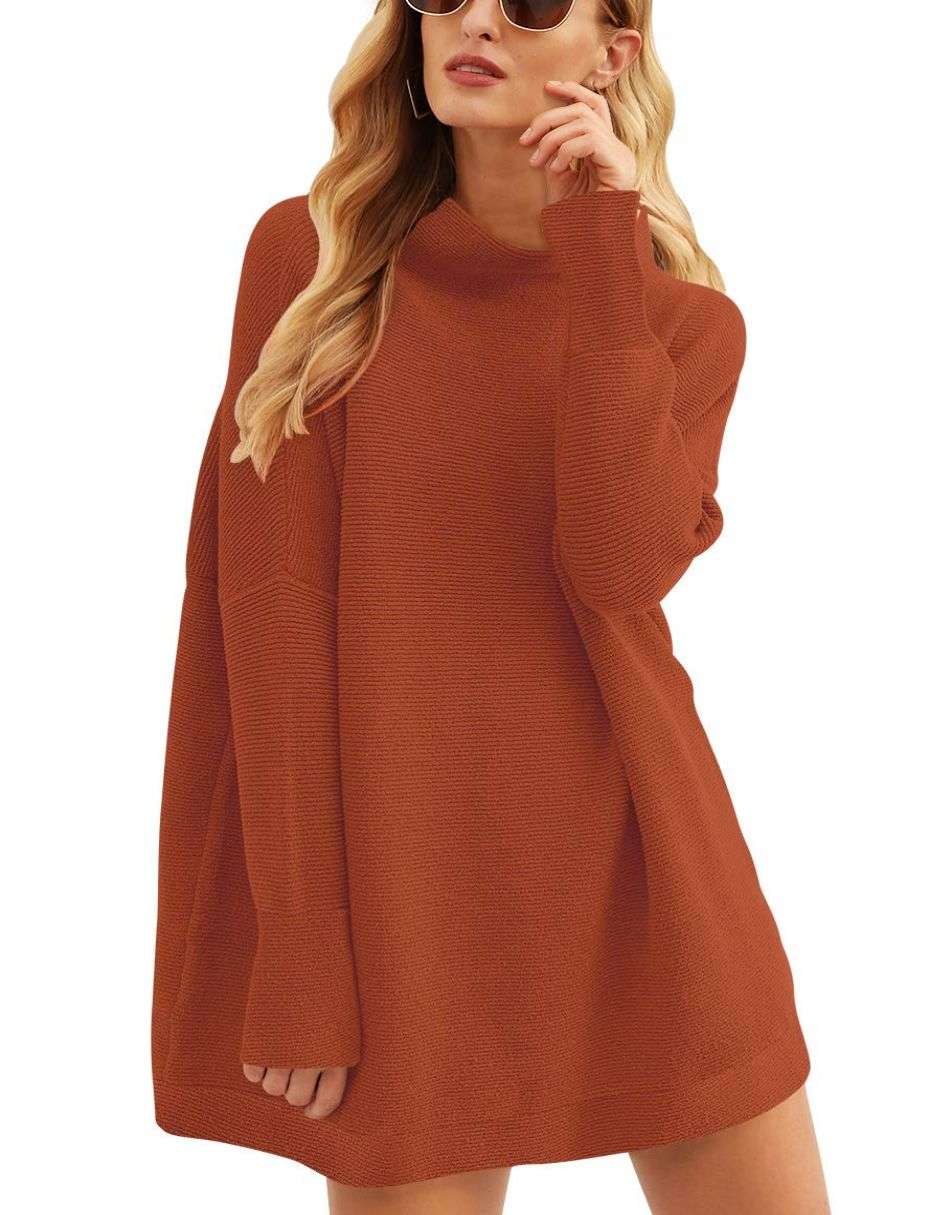 Casual Turtleneck Slouchy Ribbed Knit Tunic Sweaters Pullover