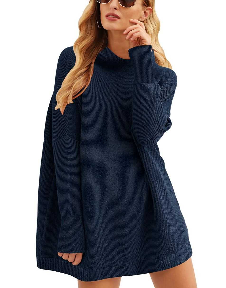 Casual Turtleneck Slouchy Ribbed Knit Tunic Sweaters Pullover
