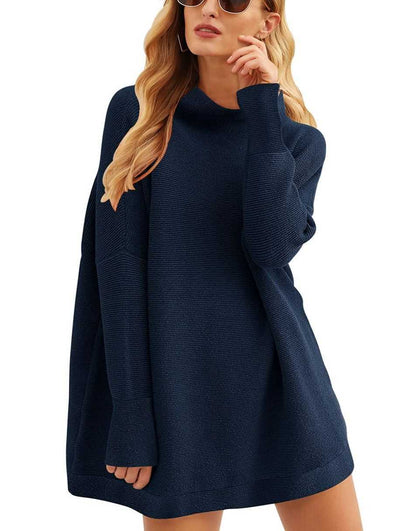 Casual Turtleneck Slouchy Ribbed Knit Tunic Sweaters Pullover